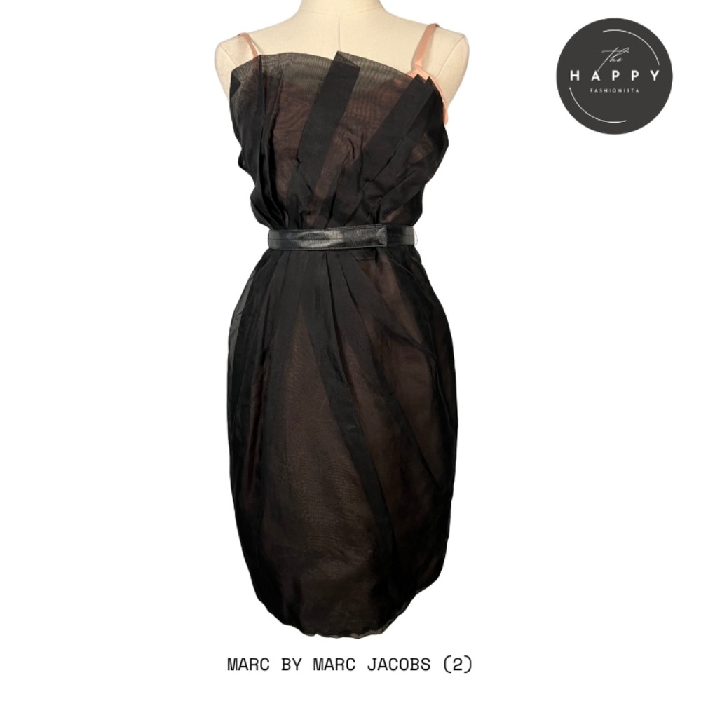 Marc by Marc Jacobs Black with Pink Underlay Cocktail Dress With Belt (2)